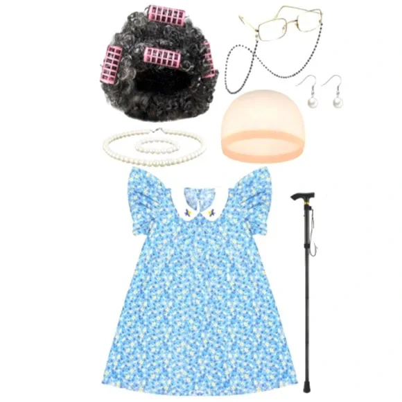 Tisancy® Grandma Costume Kit Halloween Costume 100 Days of School Girl’s Sz 4/5 - Picture 3 of 9